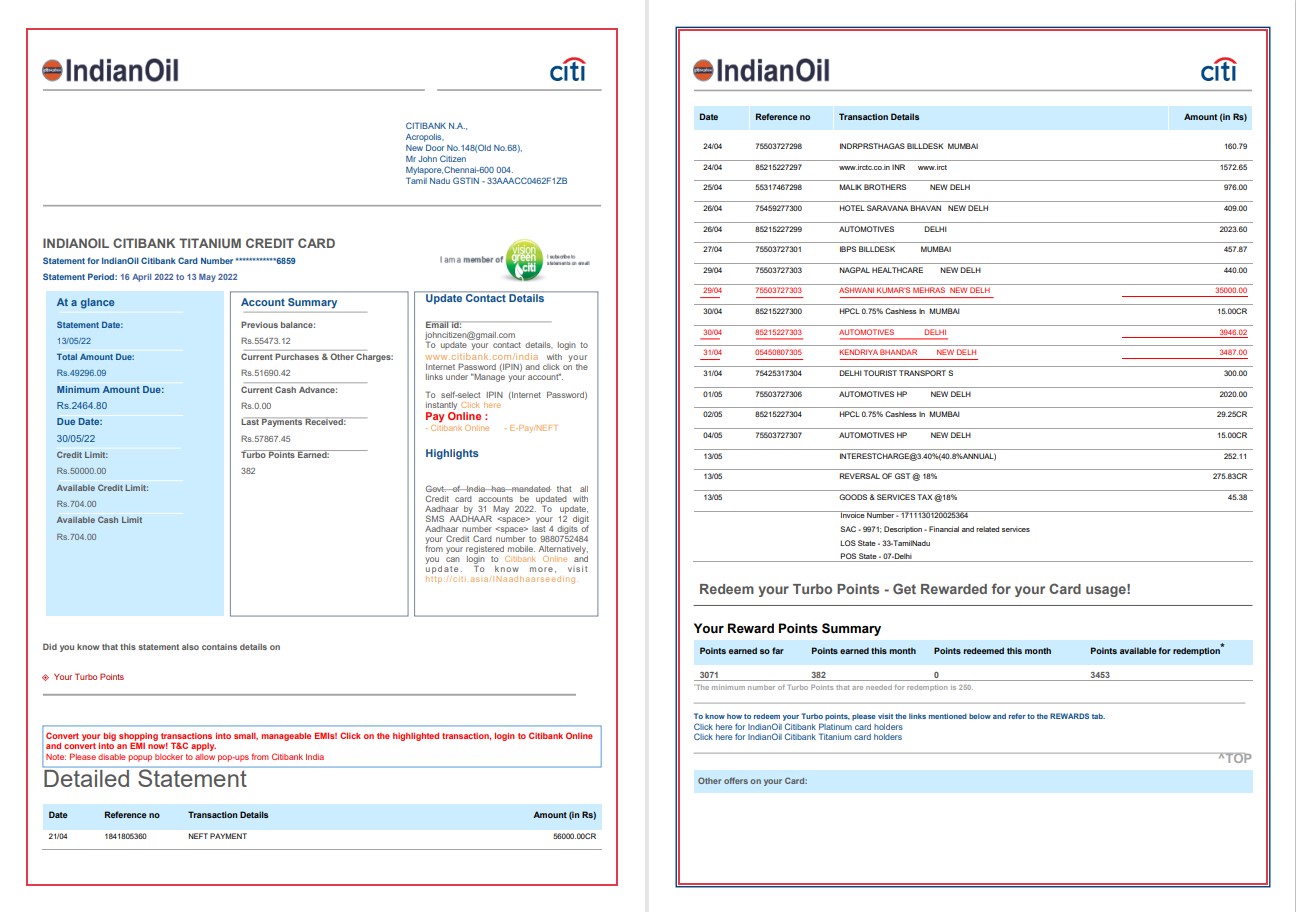 India Indian Oil utility bill template in Word and PDF format, 6 pages, 1